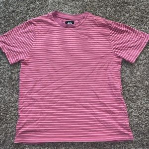 Peach and Rose Striped Stussy Logo Tee